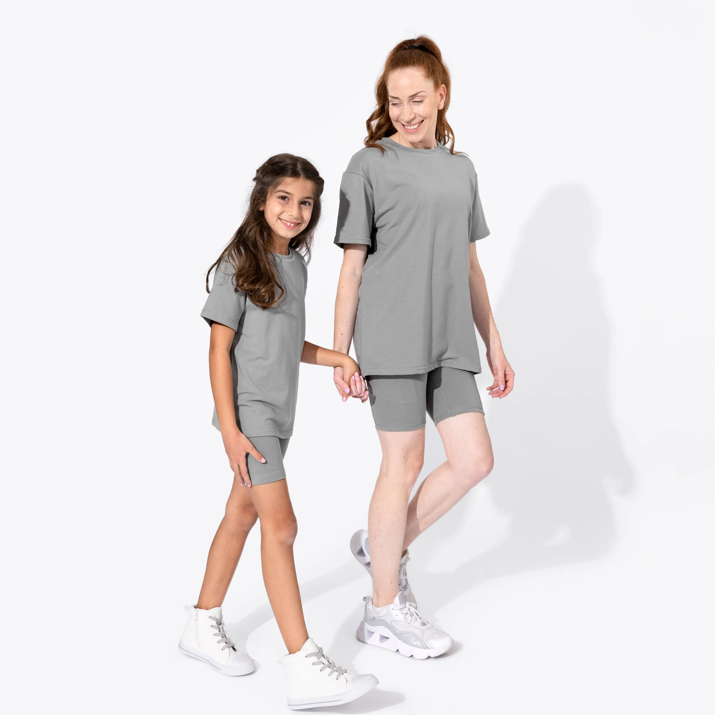 Stormy Grey Bamboo Blend Kid's Oversized Tee & Biker Short Set