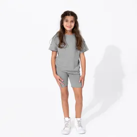 Stormy Grey Bamboo Blend Kid's Oversized Tee & Biker Short Set