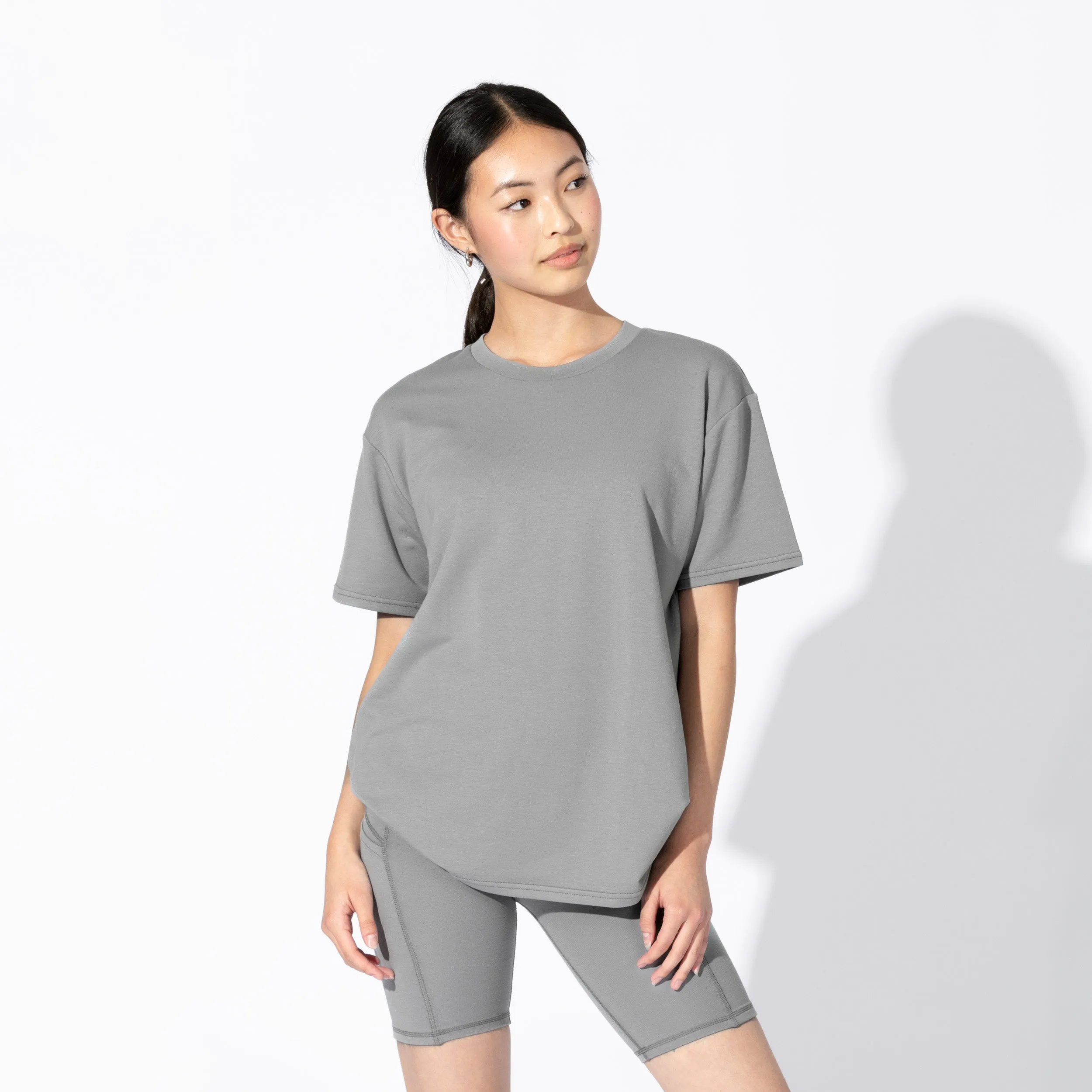 Stormy Grey Bamboo Blend Women's Oversized Tee & Biker Shorts Set