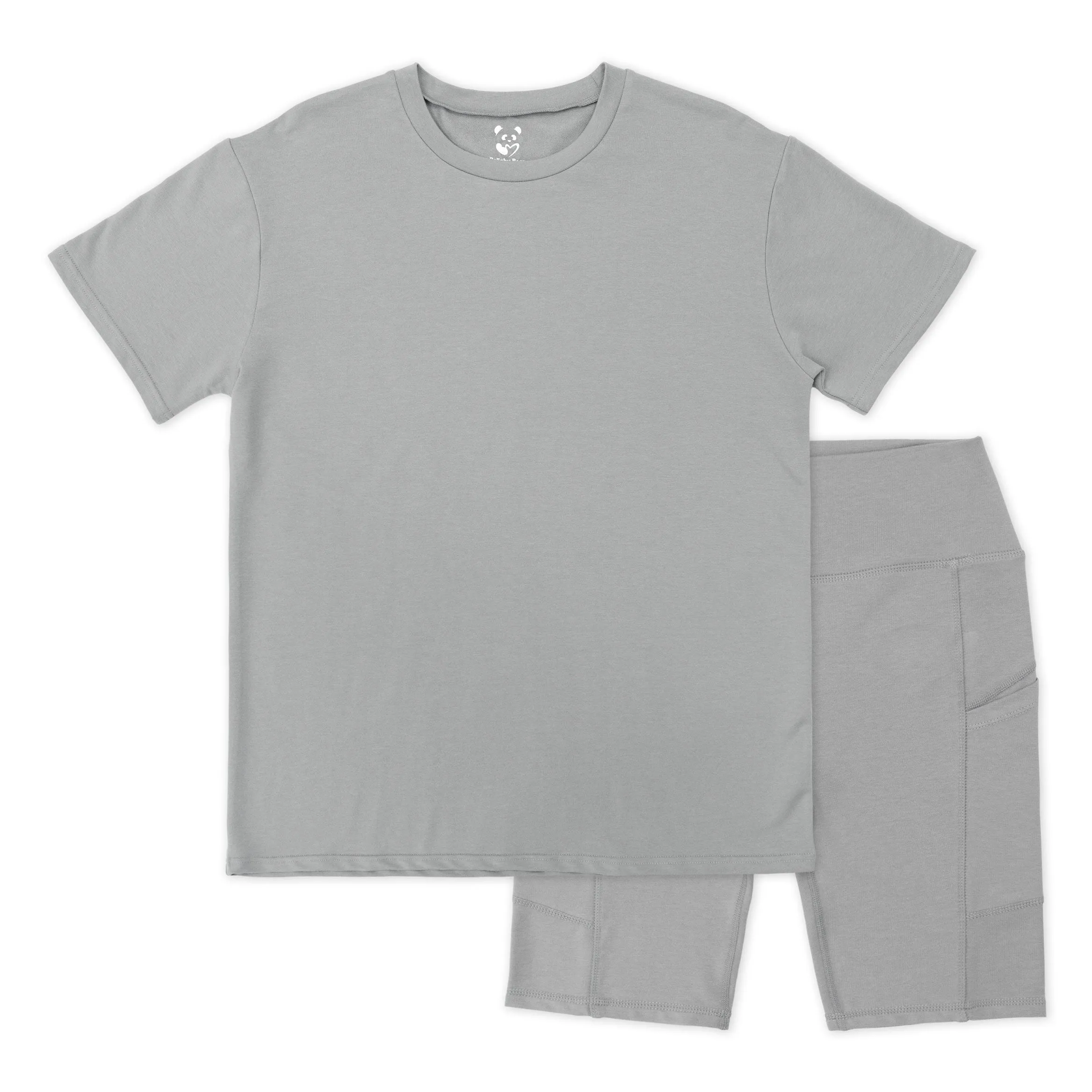 Stormy Grey Bamboo Blend Women's Oversized Tee & Biker Shorts Set