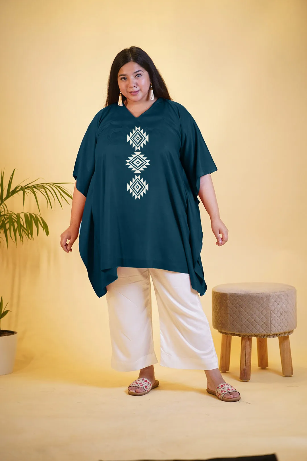 Teal Rayon Kurti & MilkyWhite Palazzo - Firuzshah