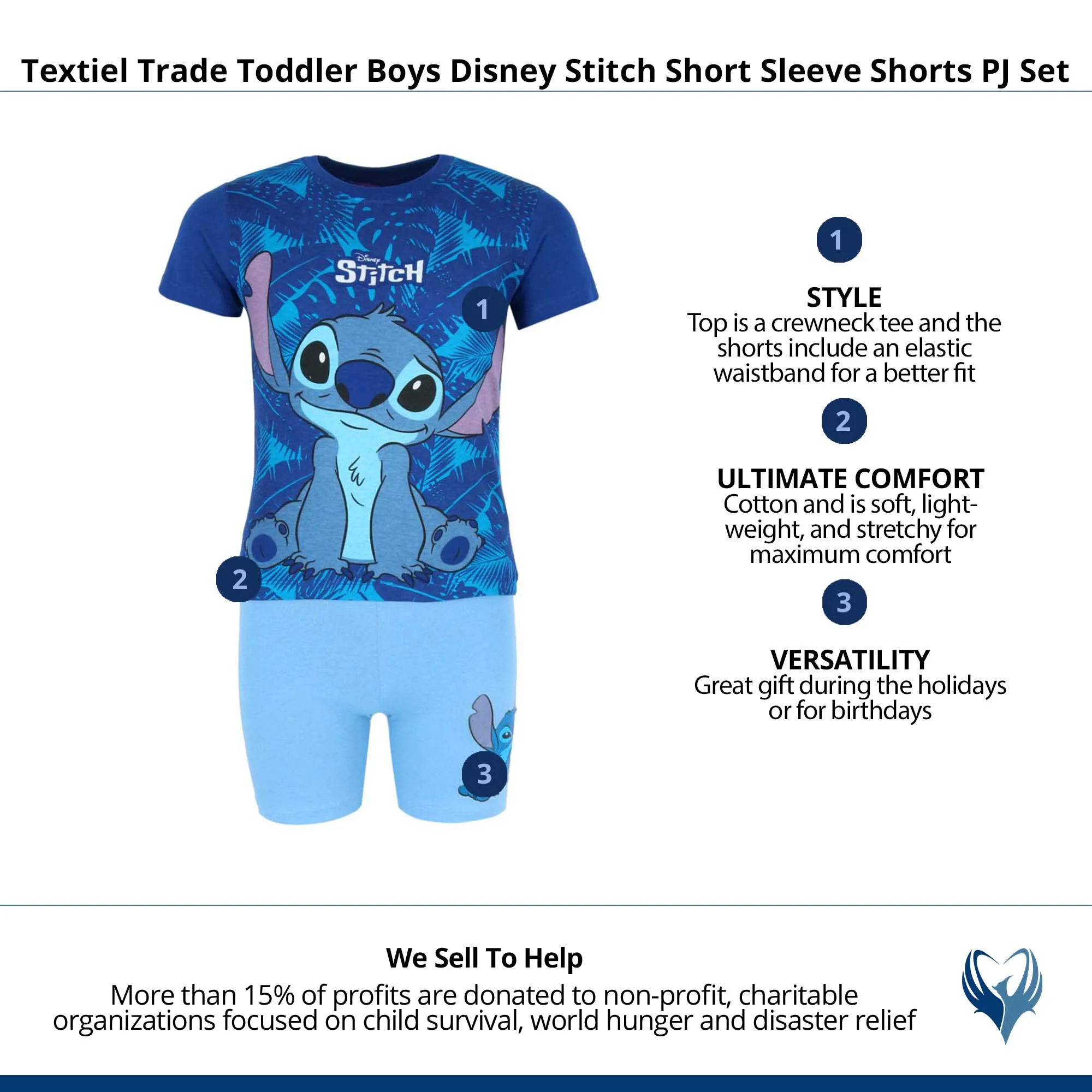 Textiel Trade Toddler Boys Disney Stitch Short Sleeve Shorts PJ Set