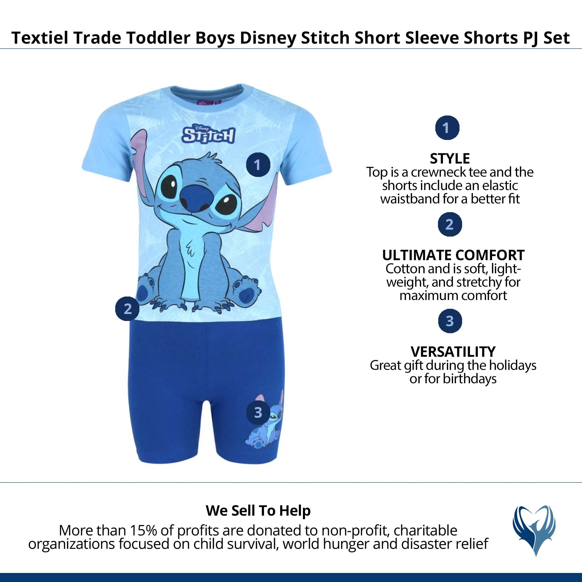 Textiel Trade Toddler Boys Disney Stitch Short Sleeve Shorts PJ Set