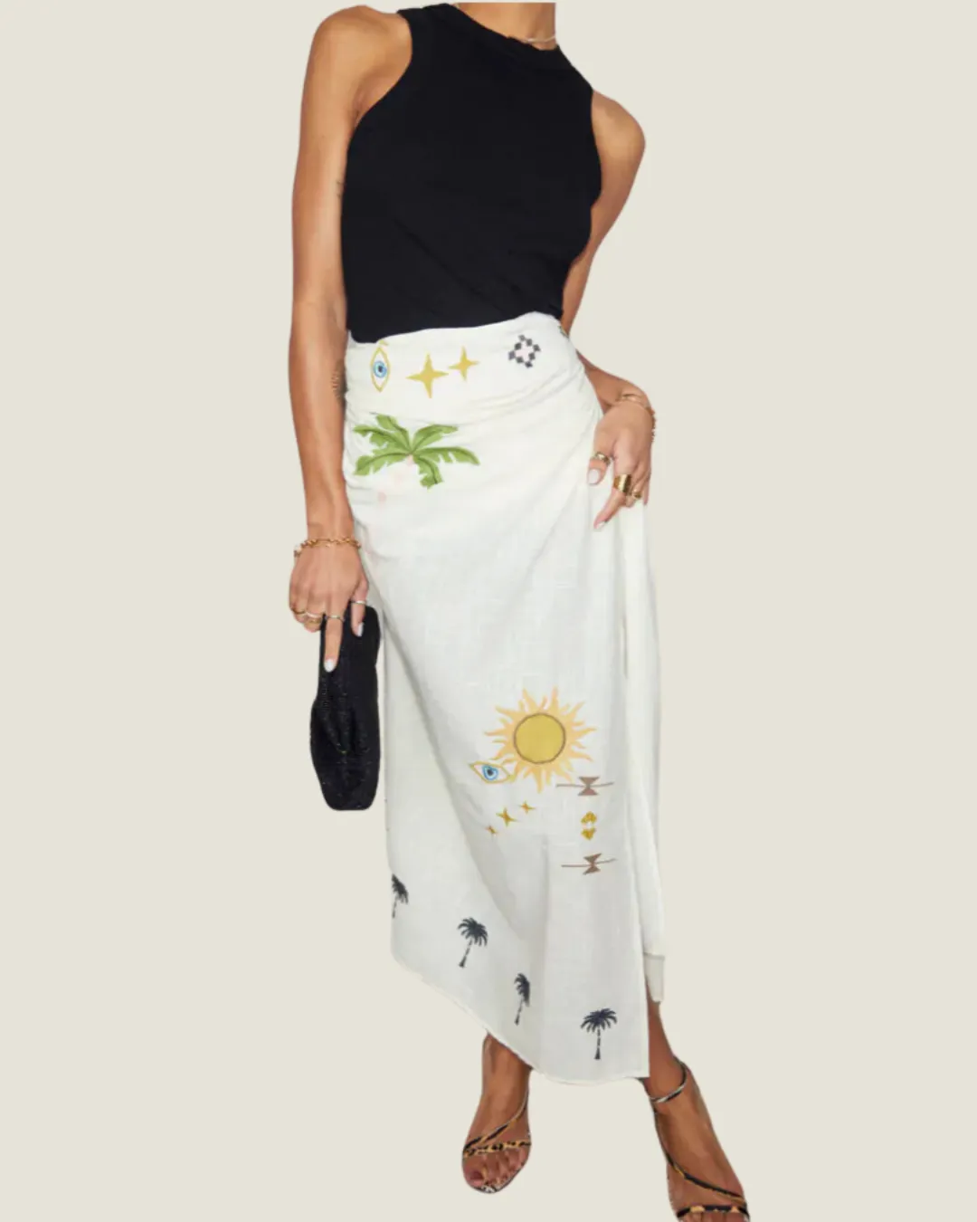 The Florida Sunshine: Embroidered Wrap Midi Skirt