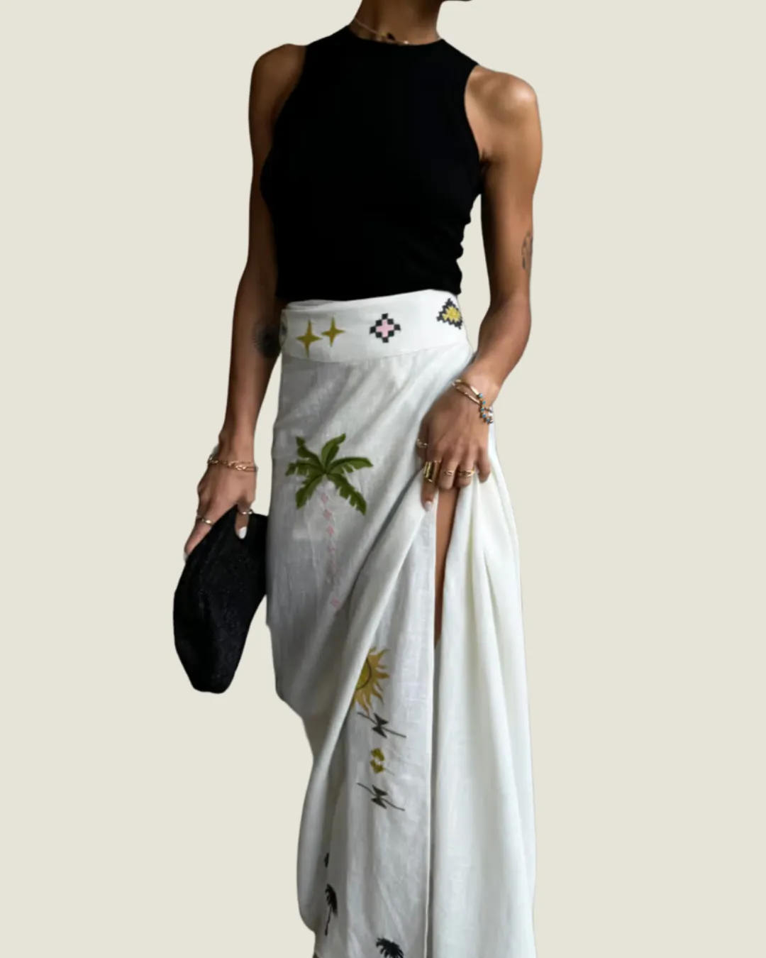 The Florida Sunshine: Embroidered Wrap Midi Skirt