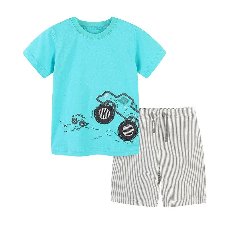 Toddler Boy's Blue Truck Print T-shirt with Shorts Set