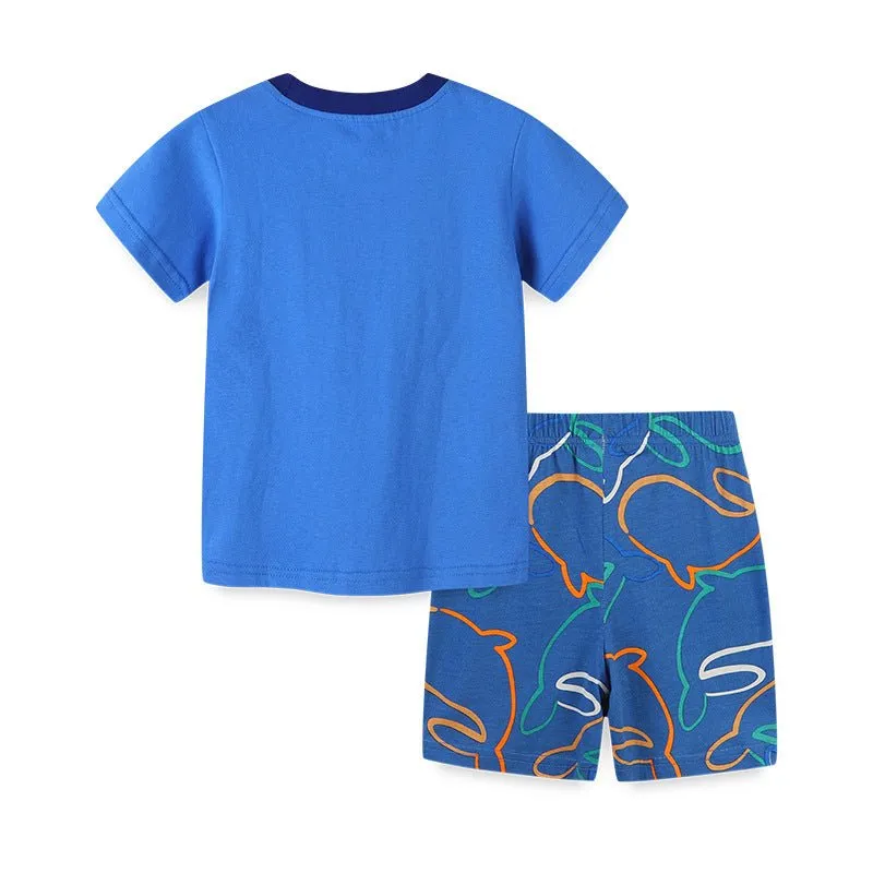 Toddler/Kid Boy's Blue Whale Pattern Design Tee with Shorts Set