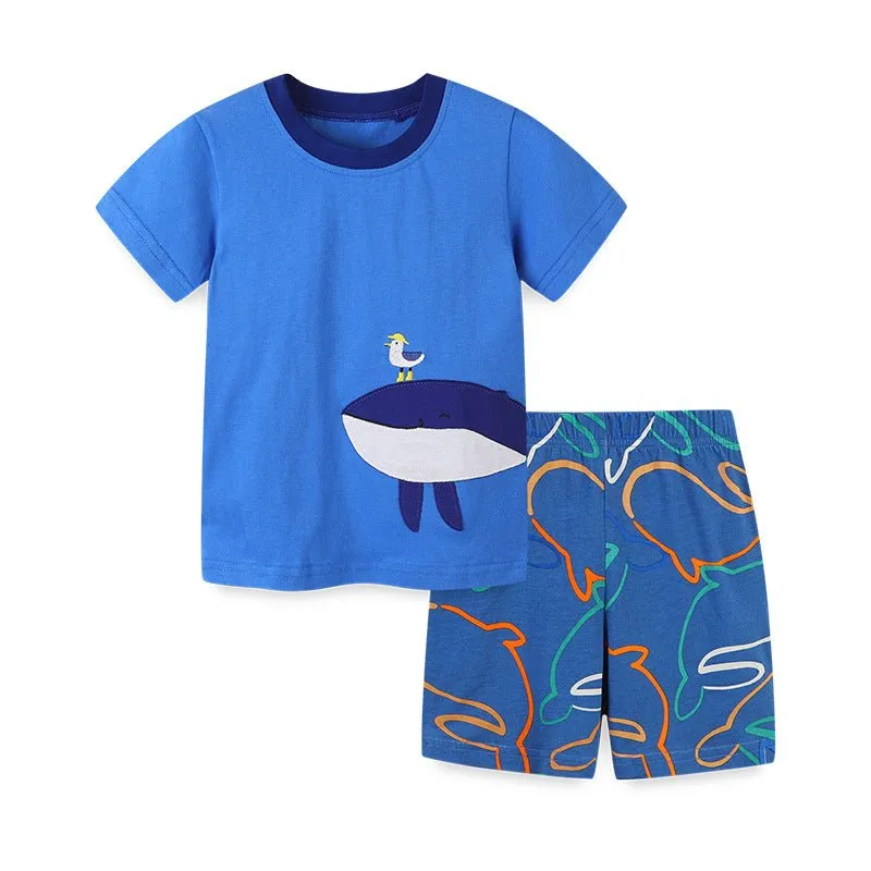 Toddler/Kid Boy's Blue Whale Pattern Design Tee with Shorts Set