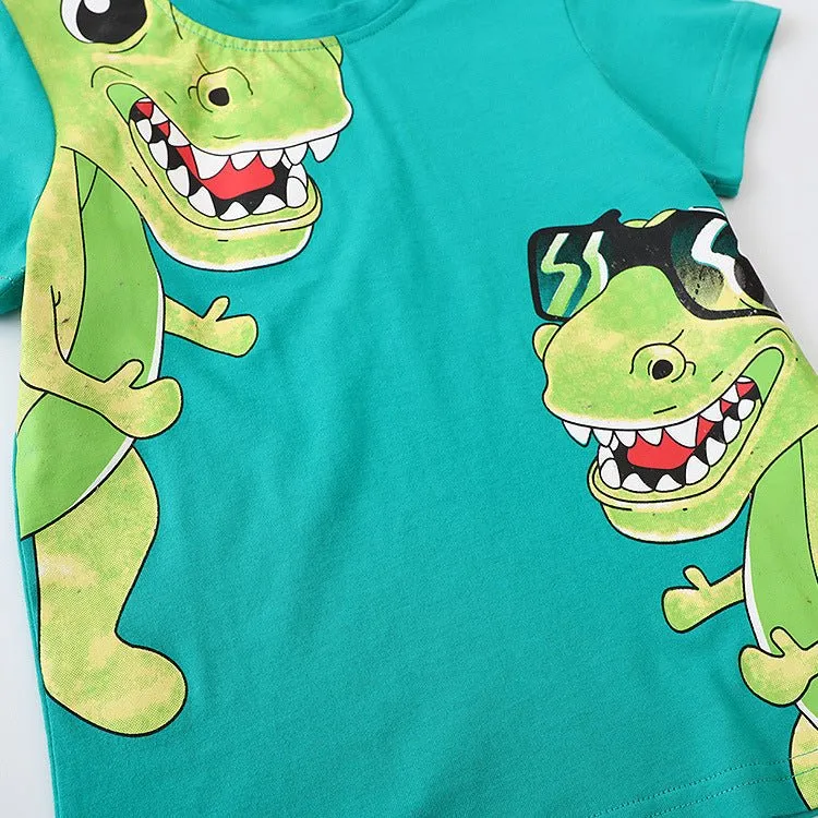 Toddler/Kid Boy's Green Dinosaur T-shirt with Casual Black Shorts Set