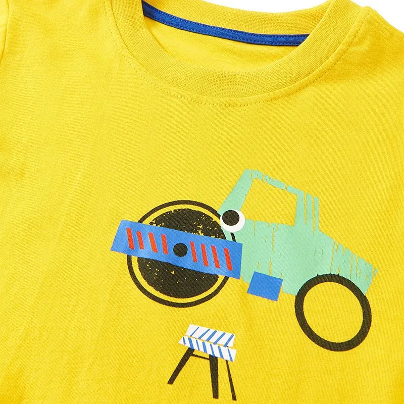 Toddler/Kid Boy's Yellow Vehicle Pint Design T-shirt with Shorts Set