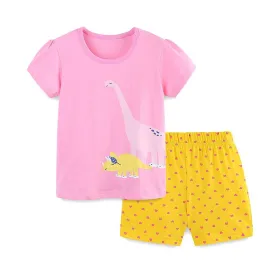 Toddler/Kid Girl's Short Sleeve Dino and Rhino Tee with Shorts Set