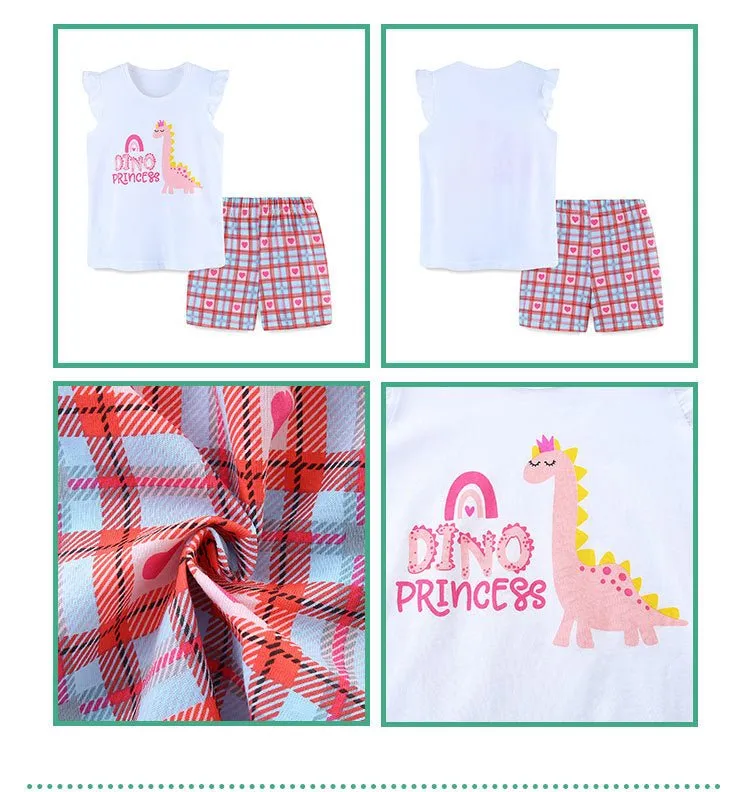 Toddler/Kid Girl's Short Sleeve Little Dino Princess Print Tee Whit Shorts Set