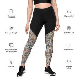 Vibrant floral on pink Sports Leggings