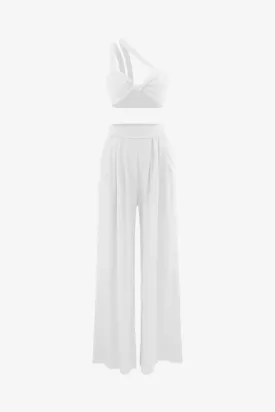 White Crop Top And High Waisted Palazzo Pants Set