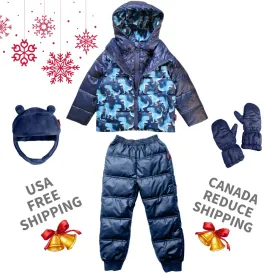 Winter Snuggle-Up 4 Pieces Gift Set Down Navy Raptor Print