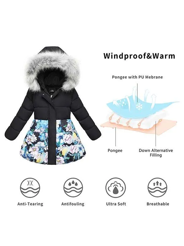 ZSHOW Girls' Long Puffer Jacket Warm Hooded Outerwear Soft Fleece Lined Winter Coat